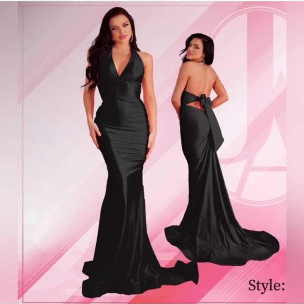 Halter Black Backless Evening Dress with Bow style 378 - Jessica Angel